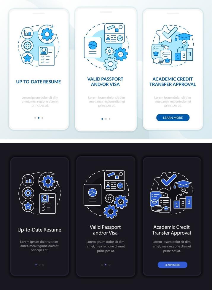 Internship requirements onboarding mobile app page screen vector