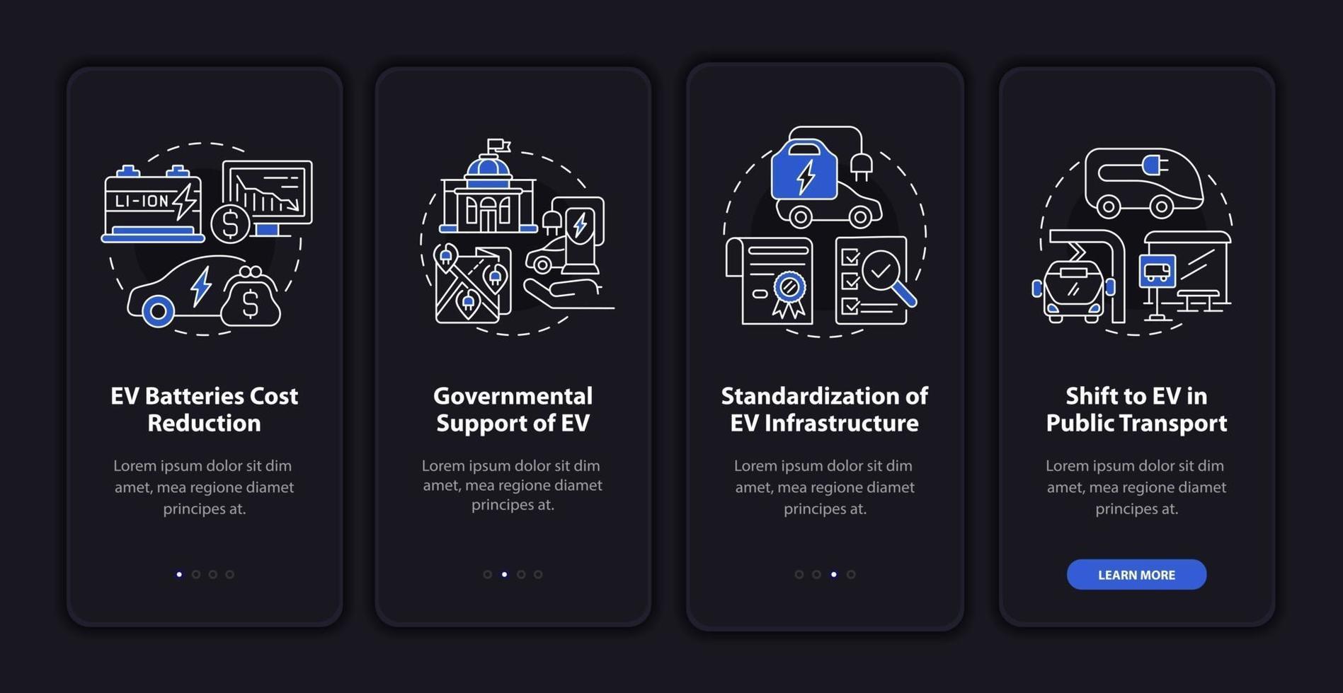 EV main trends onboarding mobile app page screen. vector