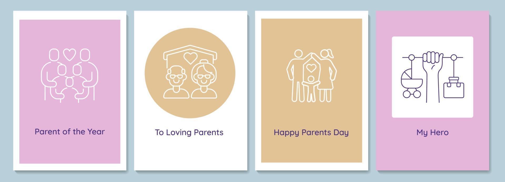 Celebrating parents day postcards with linear glyph icon set vector