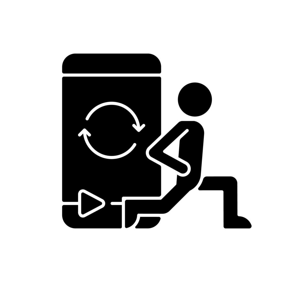 Icono de glifo negro de entrenamiento de circuito de fitness en línea. vector