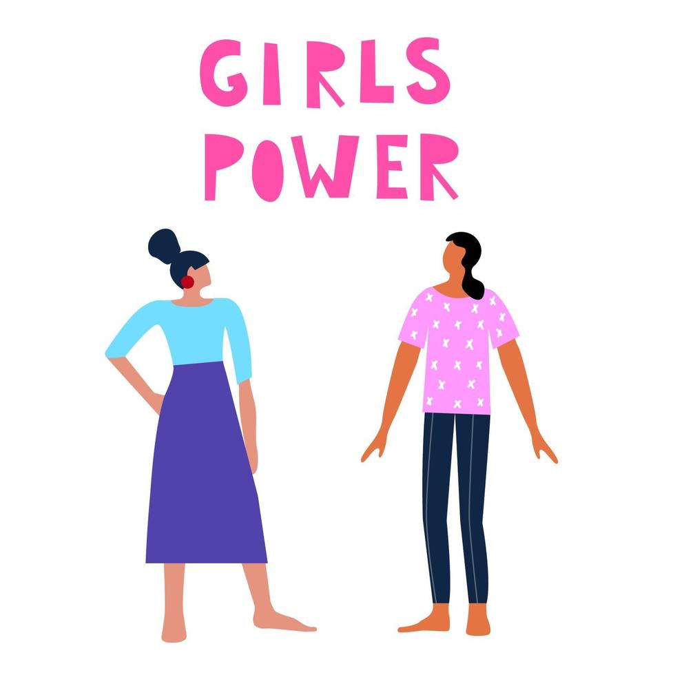 Doodle woman character. Girl power, empowerment, diversity theme vector