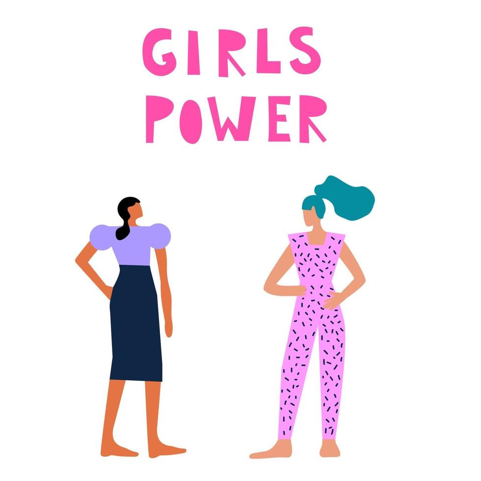 Doodle woman character. Girl power, empowerment, diversity theme vector