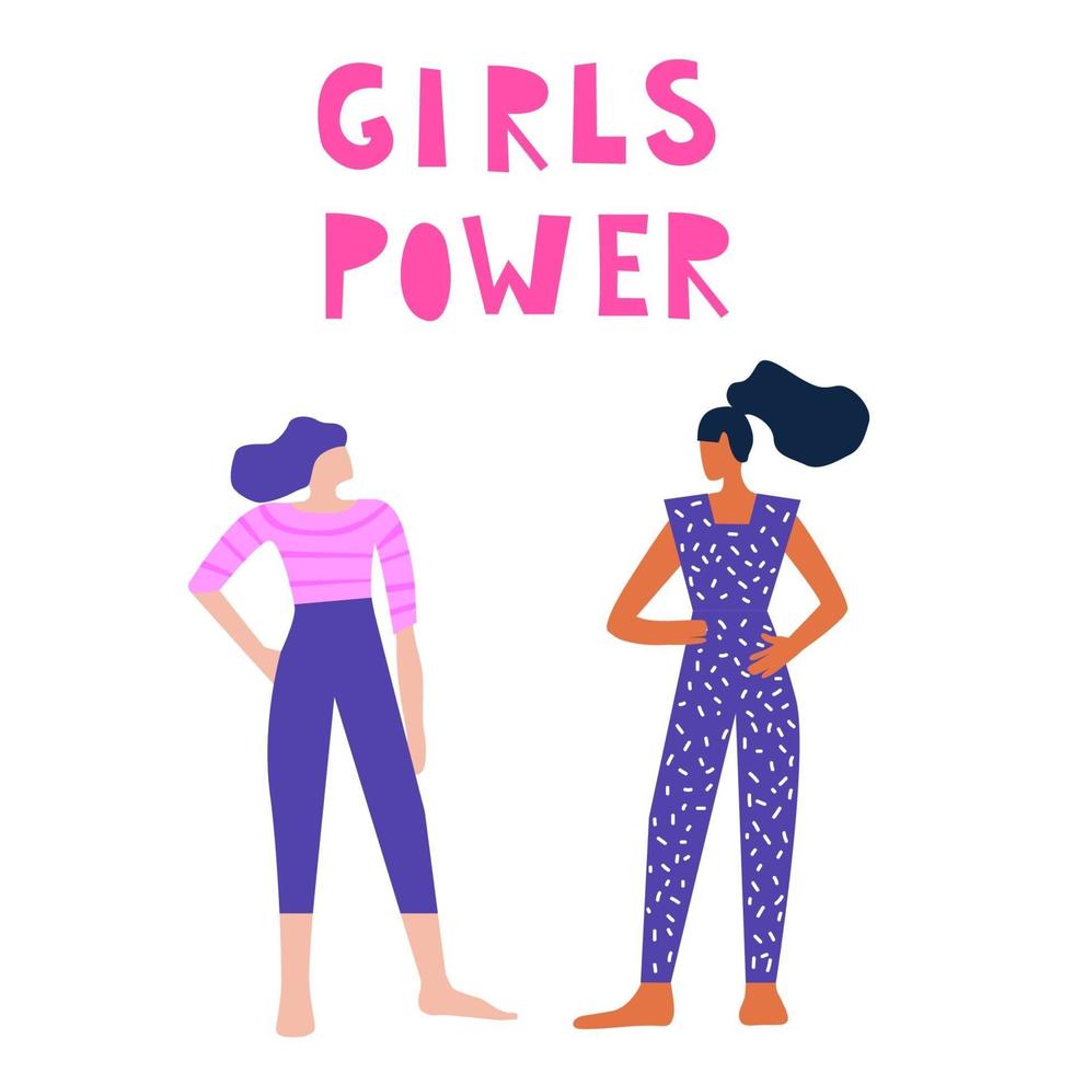 personaje de mujer doodle. poder femenino, empoderamiento, tema de diversidad vector