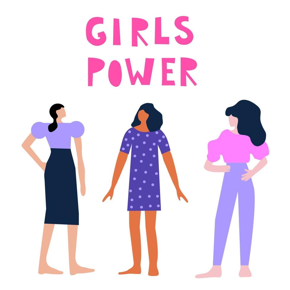 Doodle woman character. Girl power, empowerment, diversity theme vector