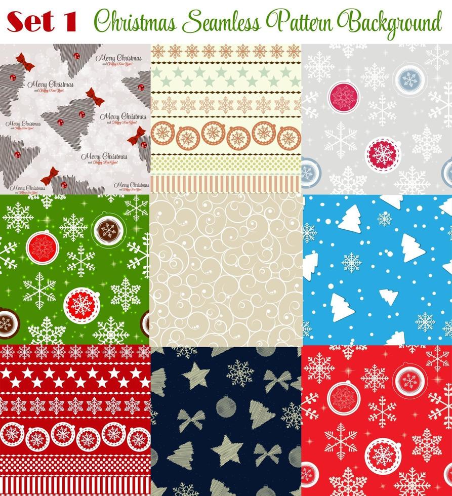 Winter Christmas New Year Seamless Pattern Set Vector Illustrati