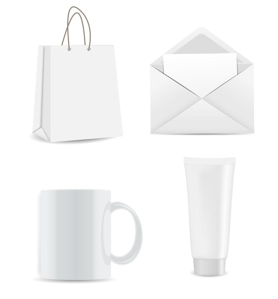 Empty Shopping Bag, Envelope and Cup for Advertising, Brandin vector