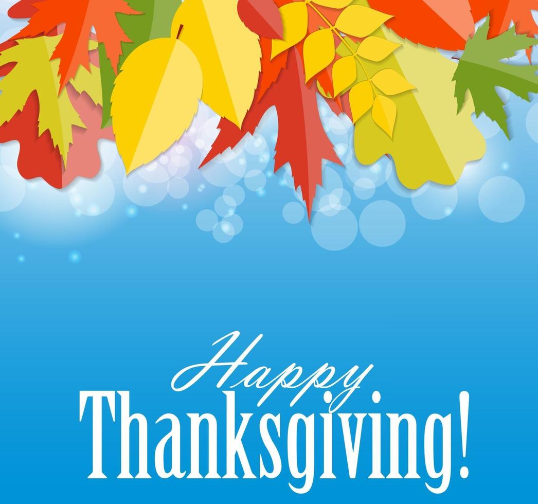 Happy Thanksgiving Day Background with Shiny Autumn Natural Leaves vector