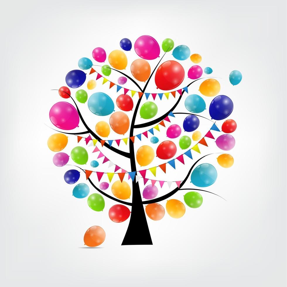 Color glossy balloons tree background vector illustration