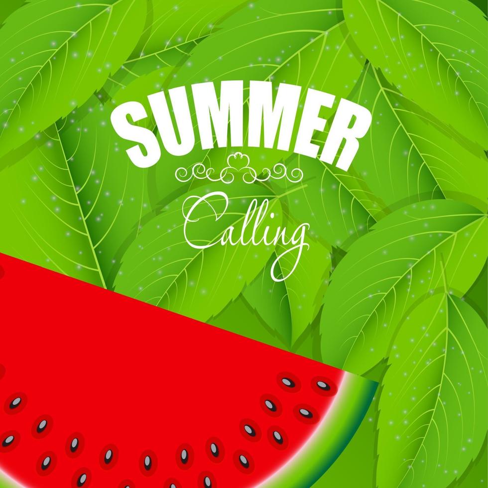 Abstract Natural Summer Background with Watermelon. Vector Illus