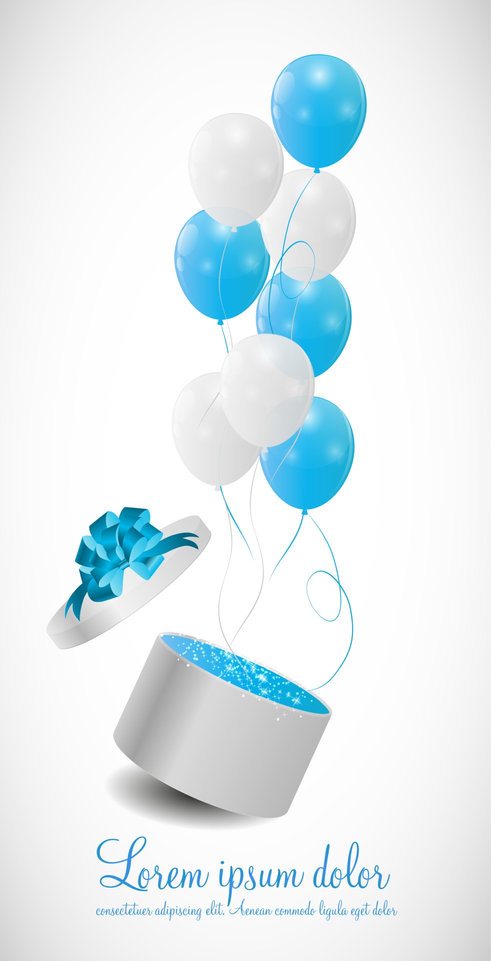 Color Glossy Balloons in Gift Box Background Vector Illustration