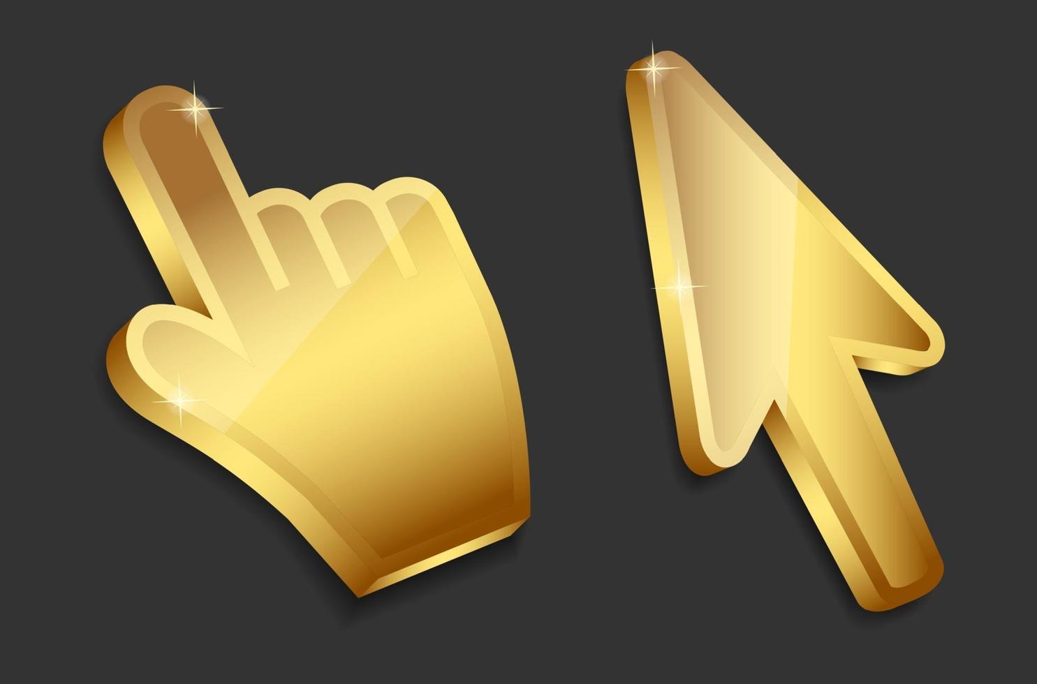 Mouse hand and arrow gold cursors vector illustration