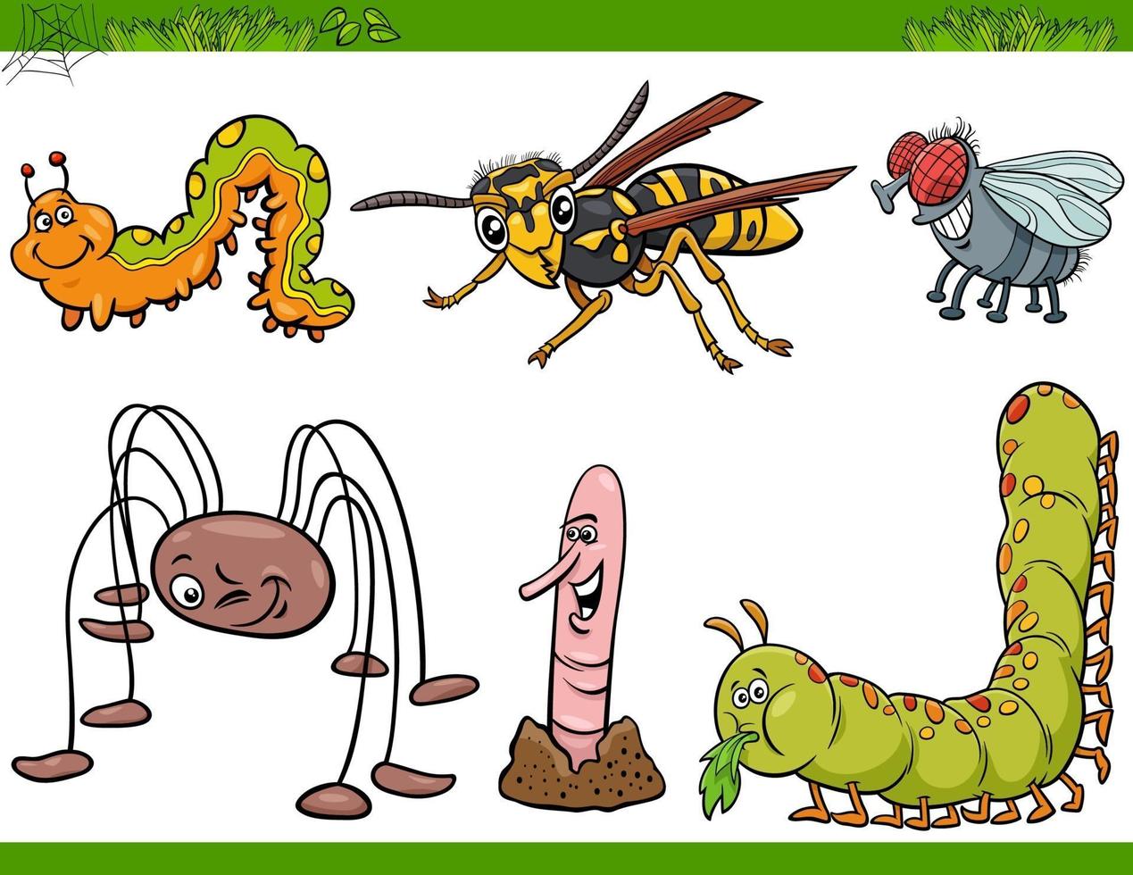 Personajes de insectos divertidos conjunto ilustración de dibujos animados vector