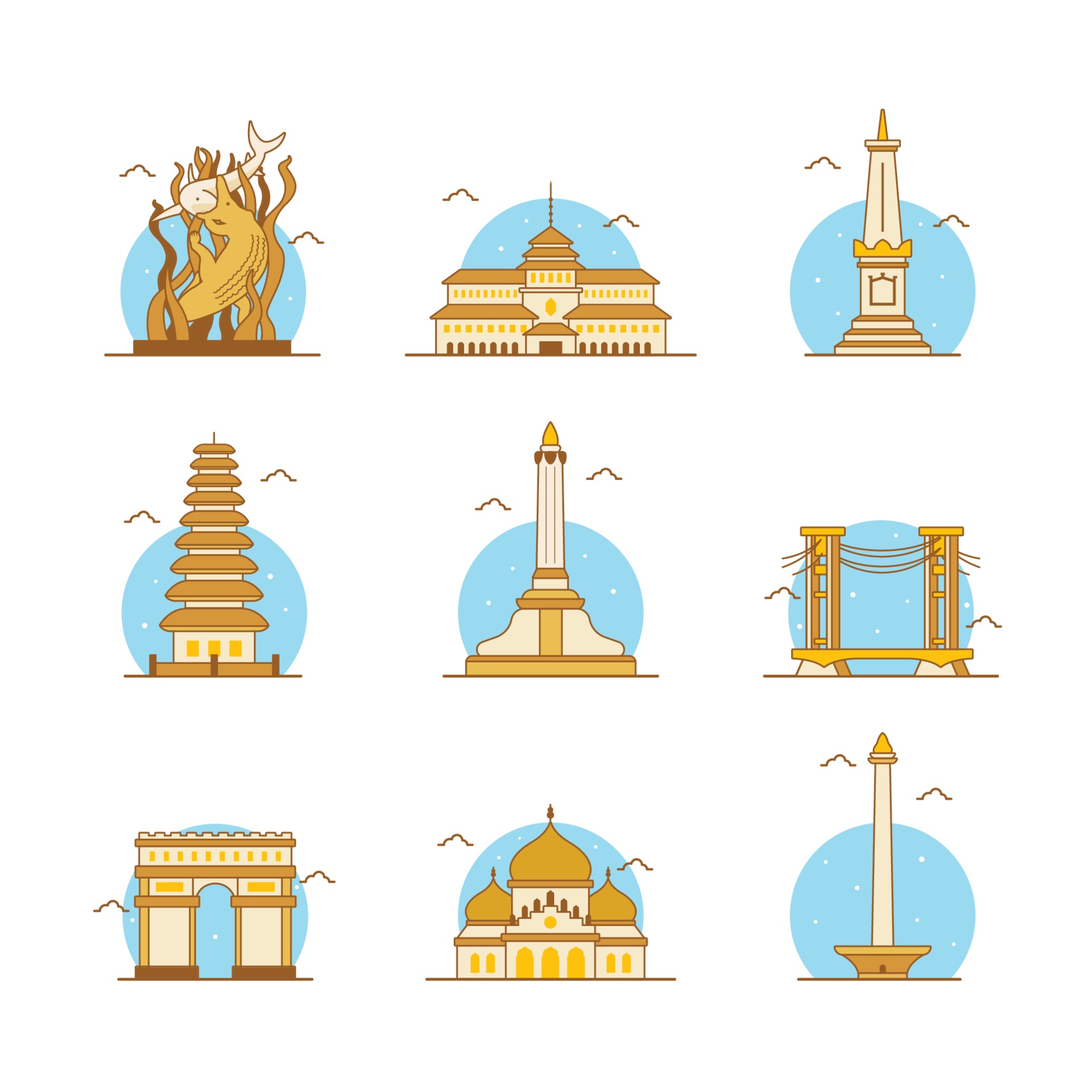 Indonesia Landmark Icon Pack 3100376 Vector Art at Vecteezy