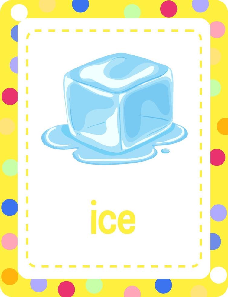 flashcard de vocabulario con la palabra hielo vector