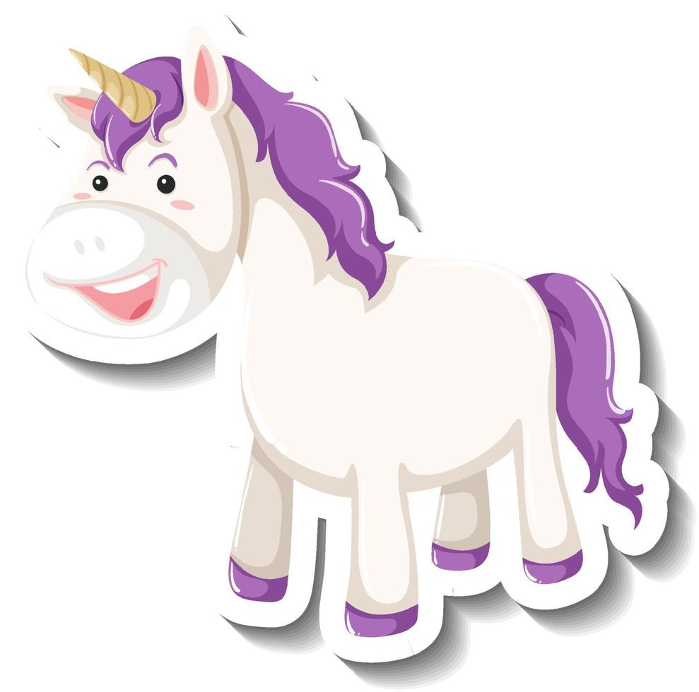 Lindo unicornio pose de pie sobre fondo blanco. vector