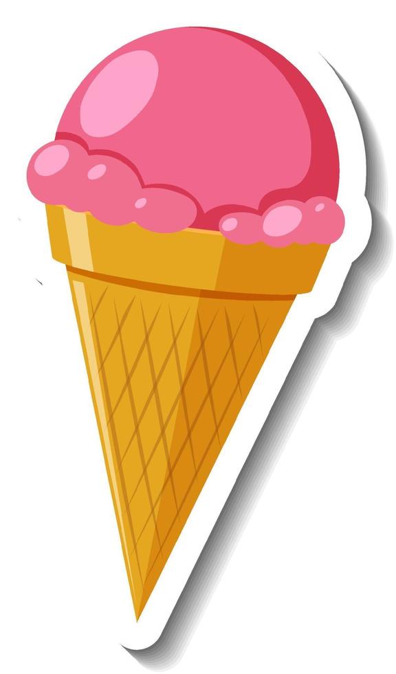 Strawberry ice cream cone on white background vector