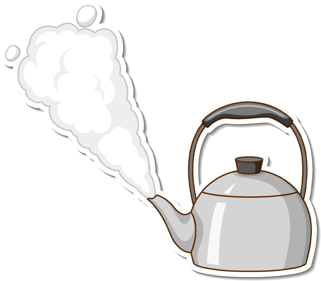 A sticker template of a kettle with boiling water isolated vector