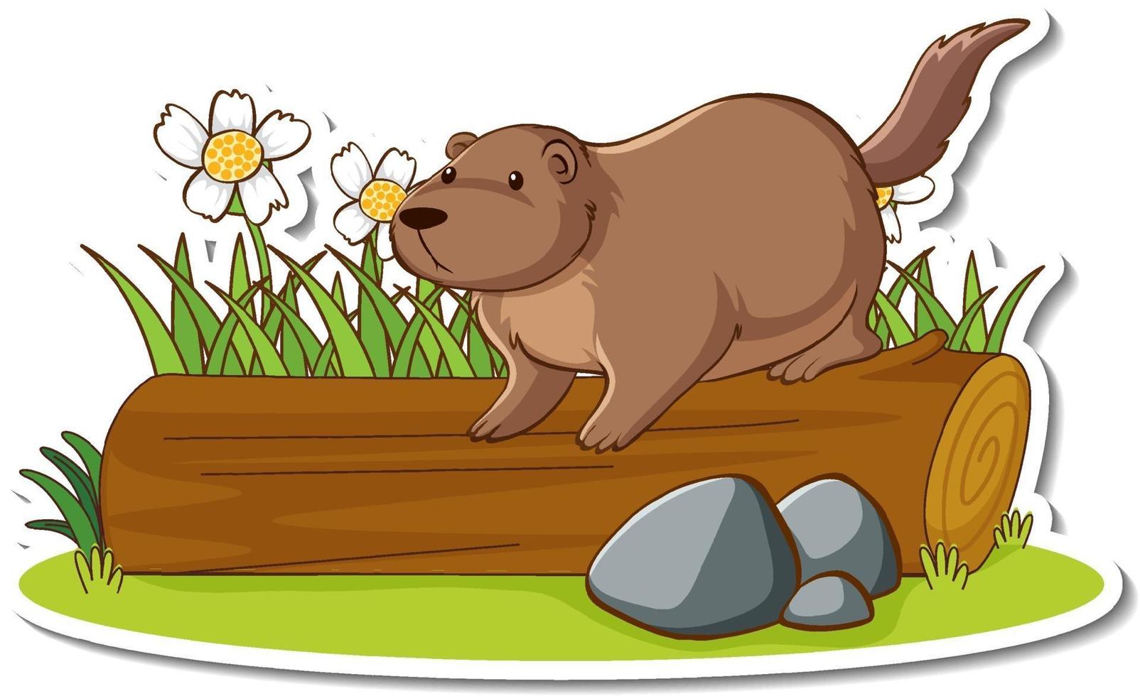 Cute otter standing on a log sticker vector