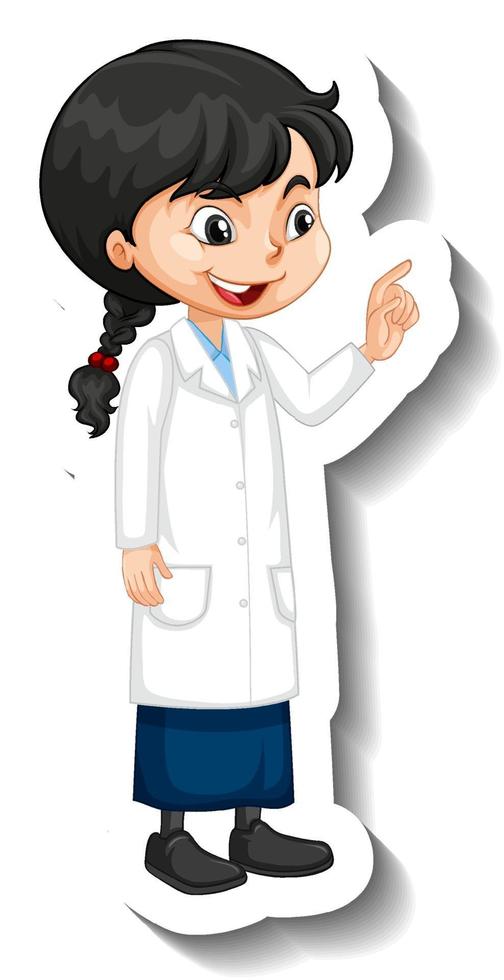 Cartoon character sticker with a girl in science gown vector