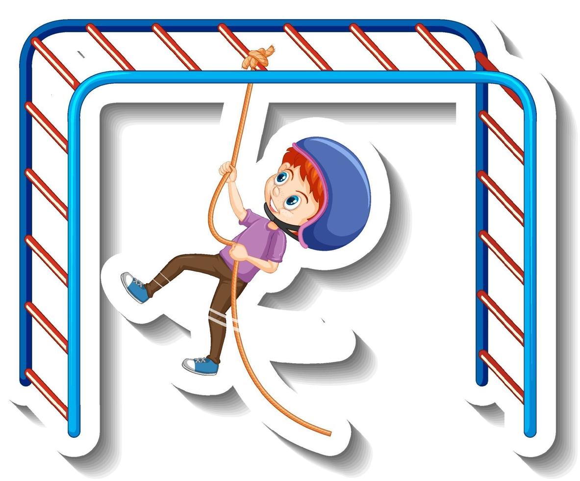 A boy hanging on rope cartoon sticker vector