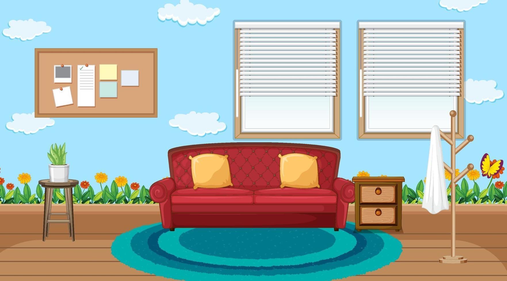 Diseño de interiores de sala de estar con muebles. vector