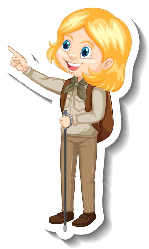 Girl in safari outfit cartoon character sticker vector