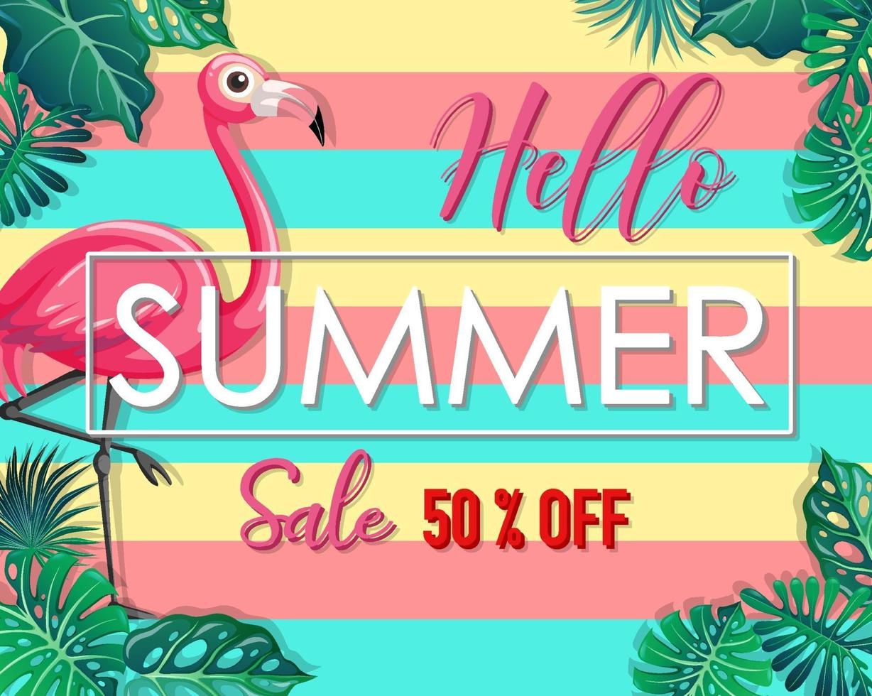 Hello Summer Sale banner with tropical leaves vector