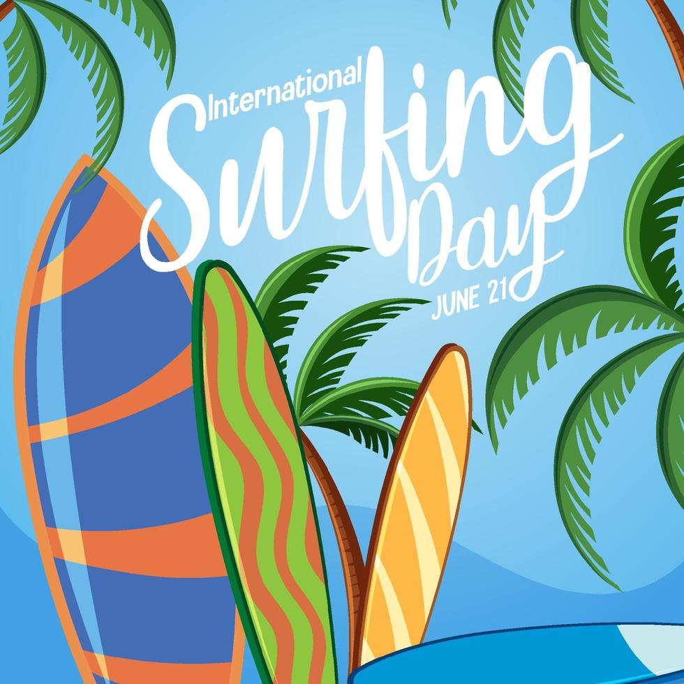 International Surfing Day banner with many surfboards on the beach vector