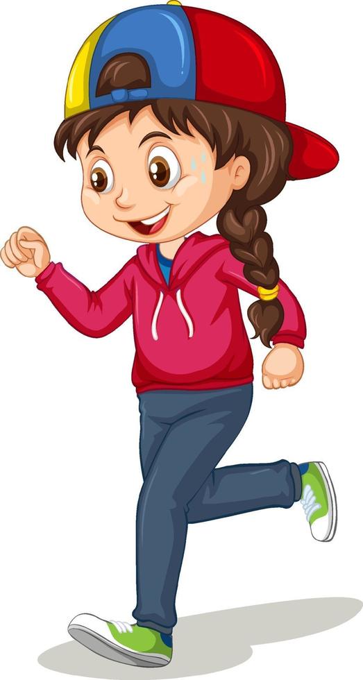 linda chica haciendo ejercicio corriendo personaje de dibujos animados aislado vector