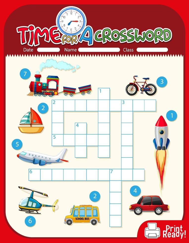 Crossword puzzle game template about transportation vector