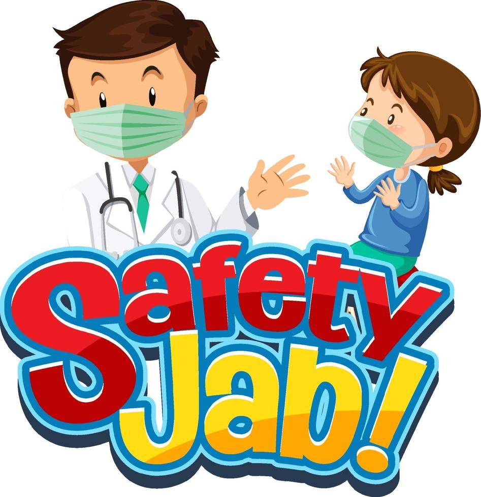 Safety Jab font with a girl meets a doctor cartoon character vector