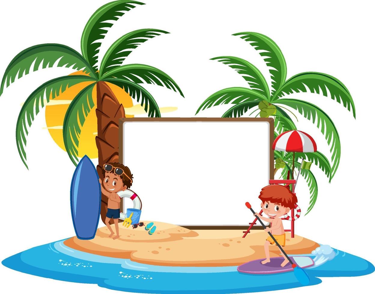 Empty banner with kids character on summer vacation at the beach vector