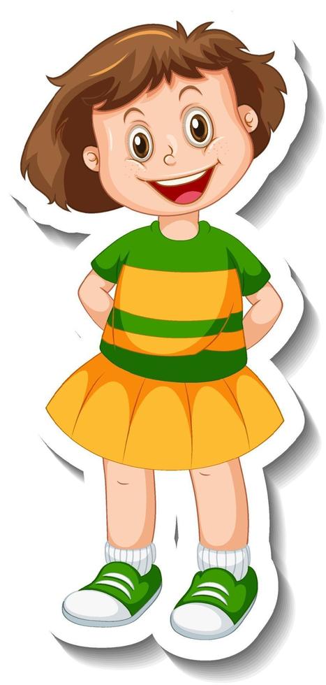 Sticker template with a girl in standing posing cartoon character vector