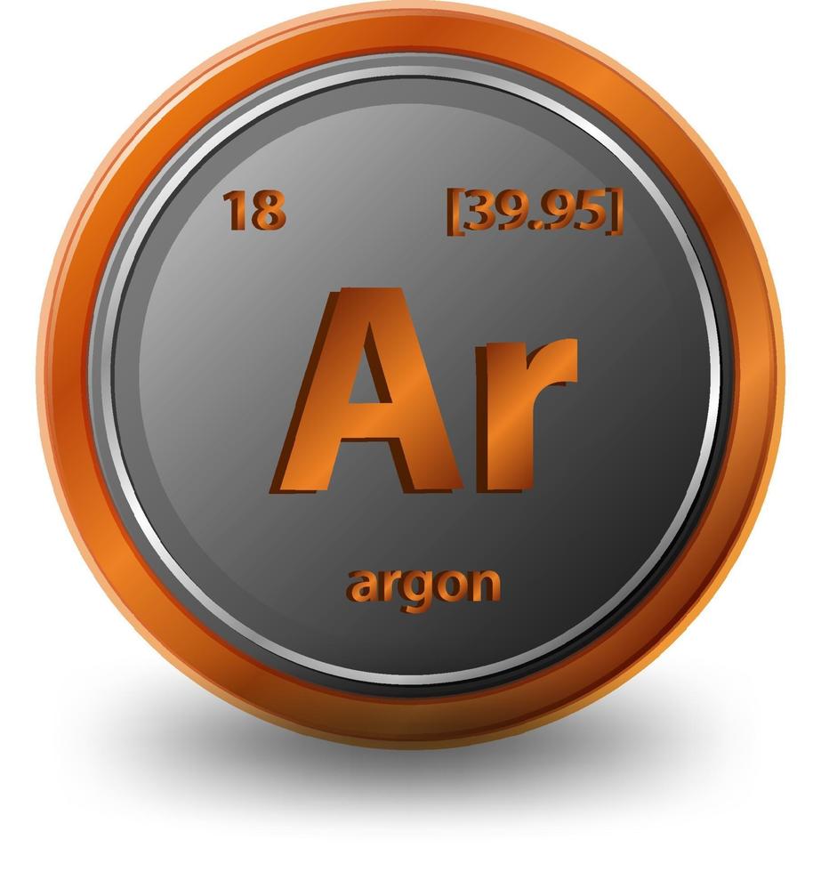 símbolo químico de argón con número atómico y masa atómica. vector