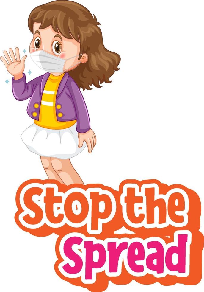Stop the Spread font with a girl wearing mask vector