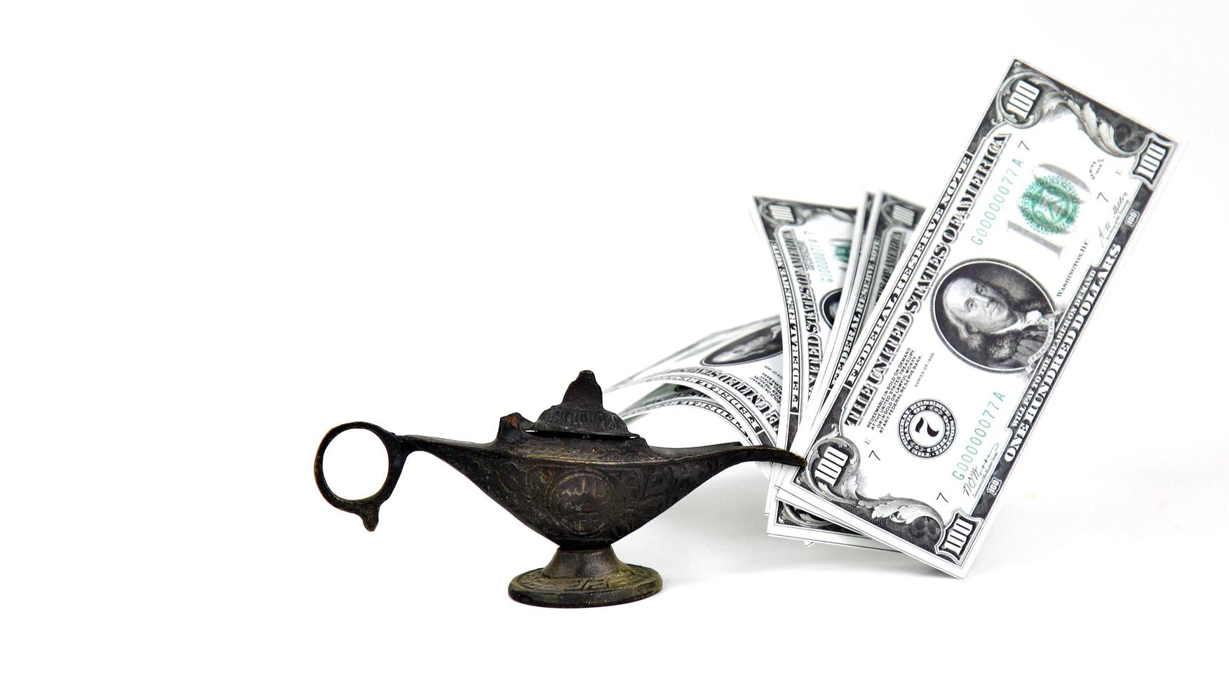 Money Cash Finance Conceps and Aladdin Lamp photo