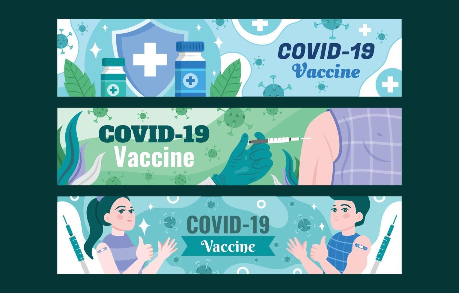 covid-19 después del conjunto de plantillas de banner de vacuna vector