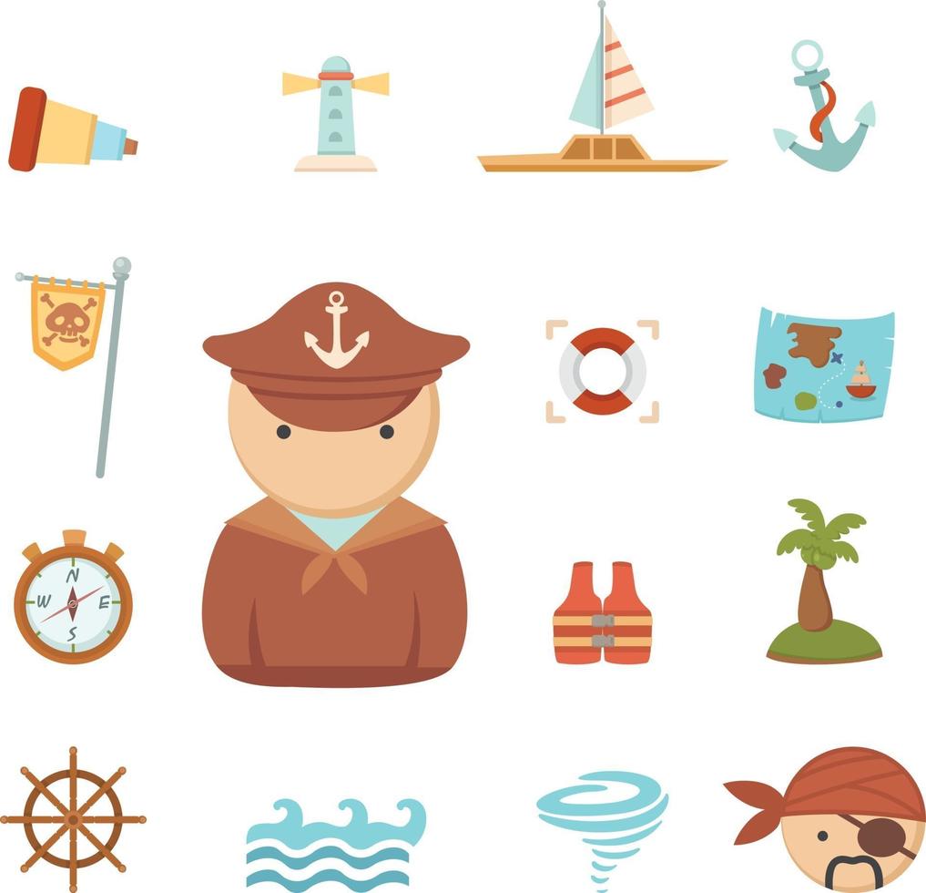 pirates icons set vector