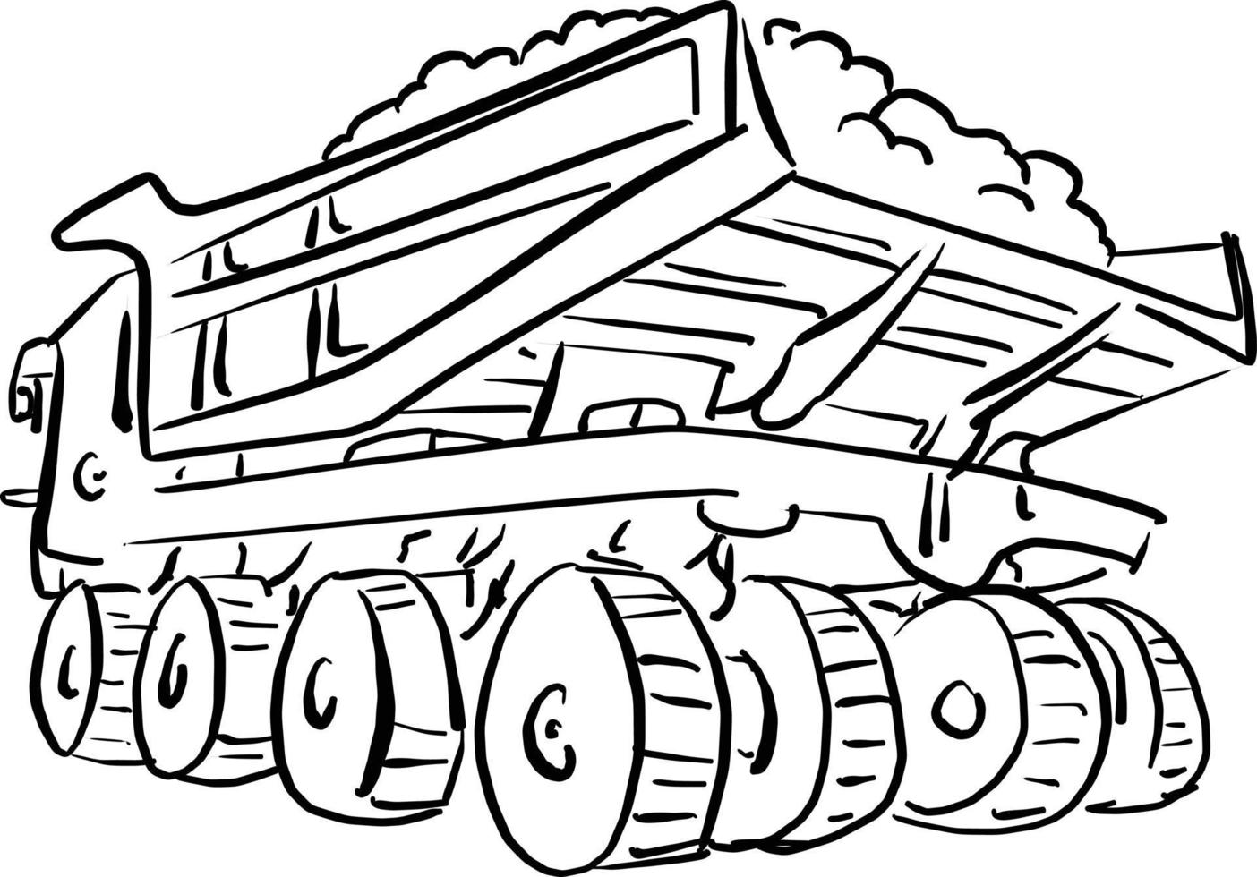 outline doodle loaded big mining truck vector