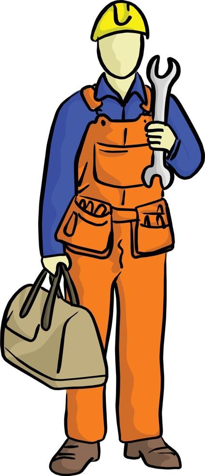 doodle mechanic with a bag of equipment vector