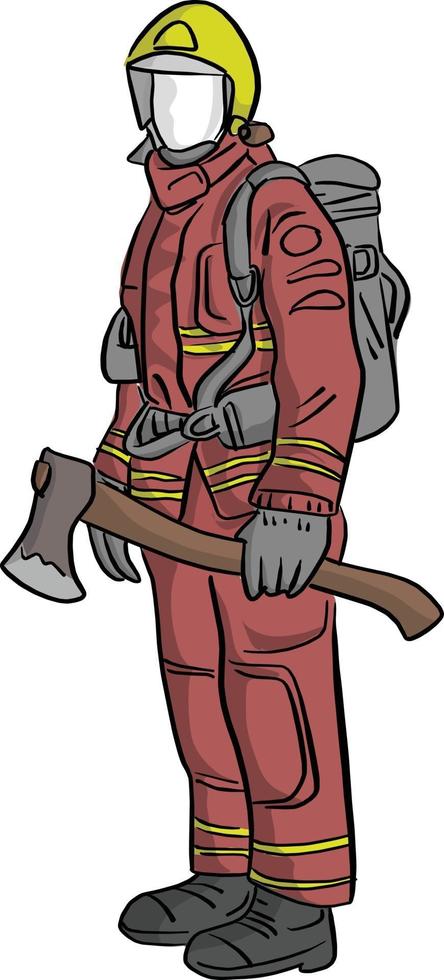 firefighter standing with big axe vector illustration