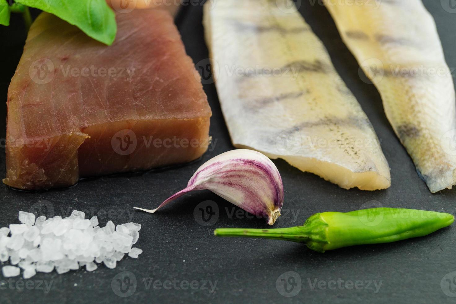 Tuna Salmon and Pike perch filet photo