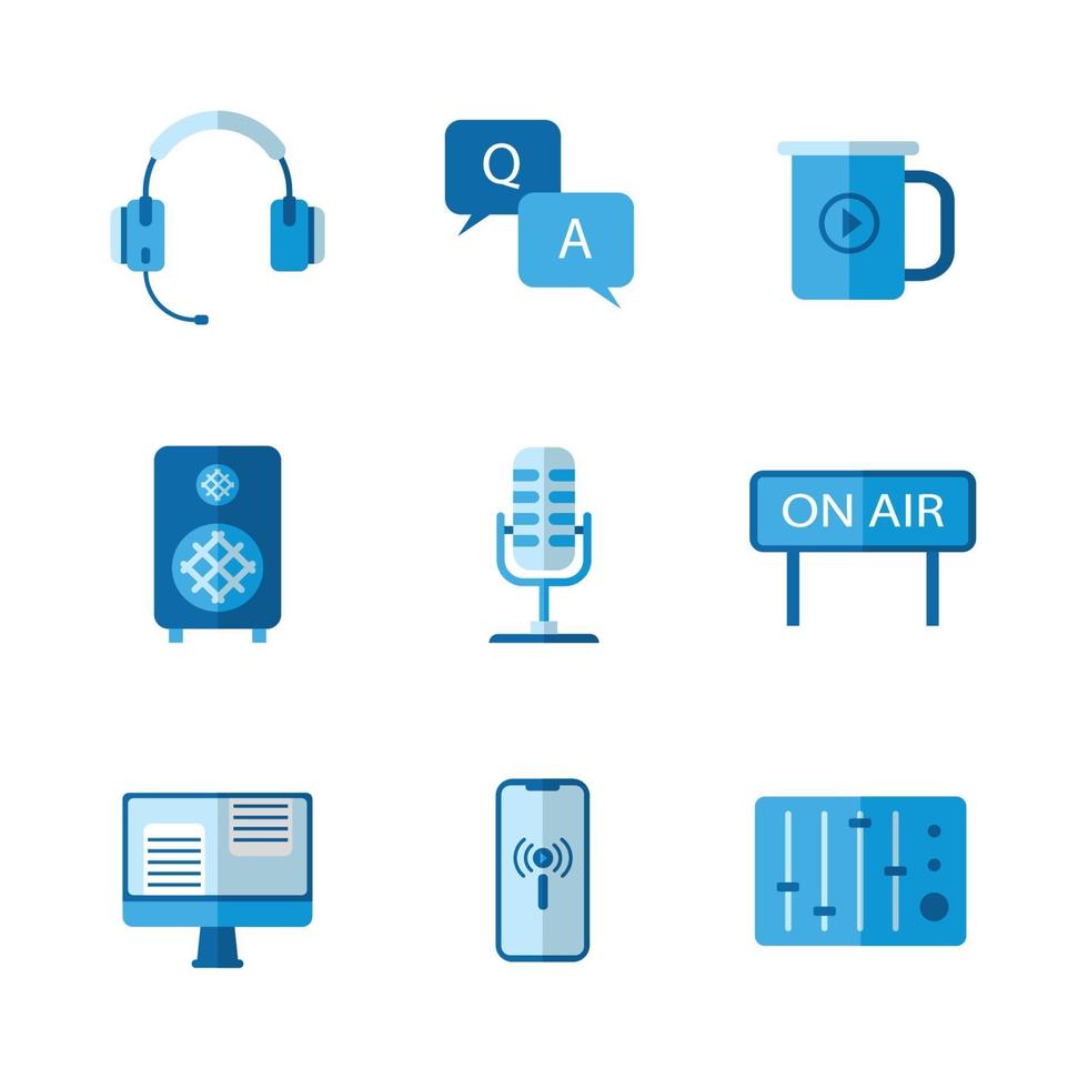 Podcast Online Streaming Icon Set vector