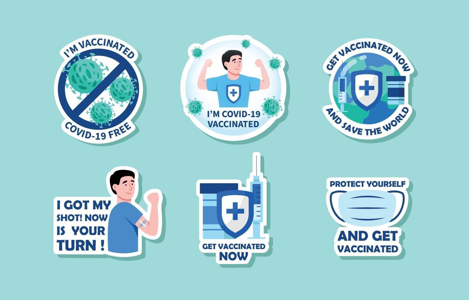 Covid19 Vaccine Cartoon Sticker Pack vector