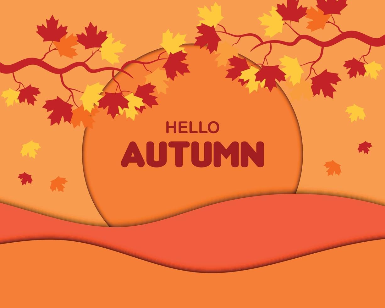 Hello Autumn Circle Leaves Paper vector