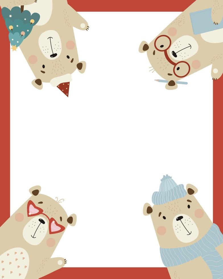 marco, postal con lindos osos animales divertidos vector