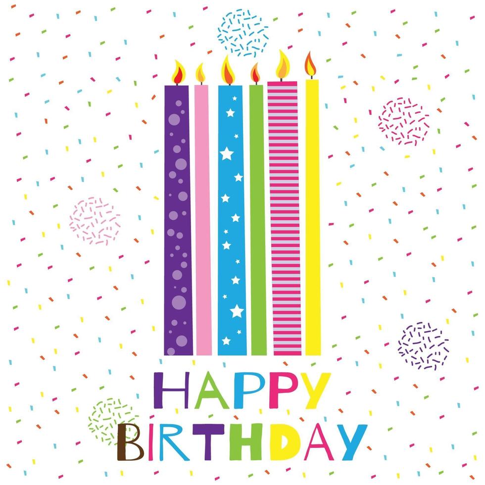 happy birthday text and candles with colorful confetti vector