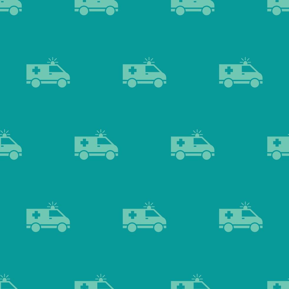 seamless pattern two color ambulance car icon with tosca background vector
