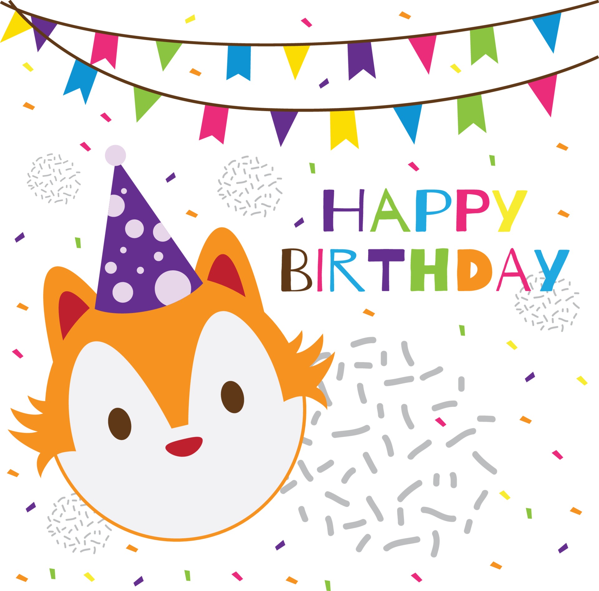 happy birthday text with cute head fox 3101823 Vector Art at Vecteezy