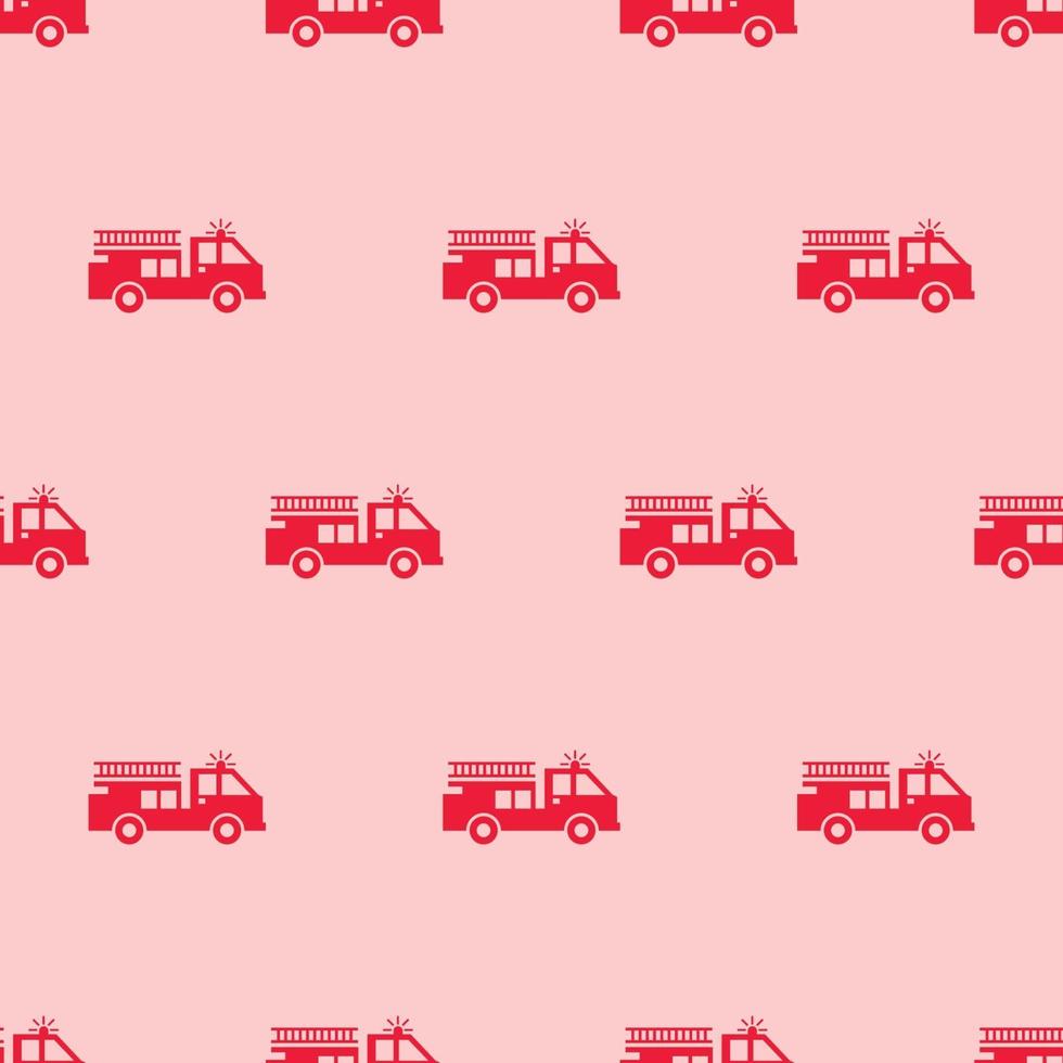 seamless pattern two color fire truck icon with light pink background vector
